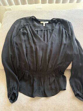Derek Lam Black V-Neck Long-Sleeve Blouse